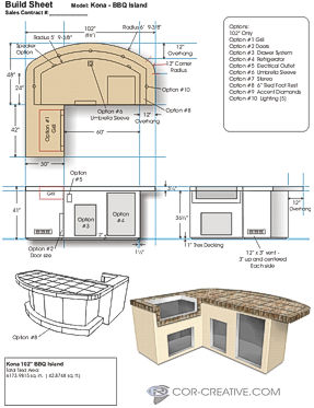 A fabrication blueprint for a BBQ island - 3D models for customer visualization and builder reference